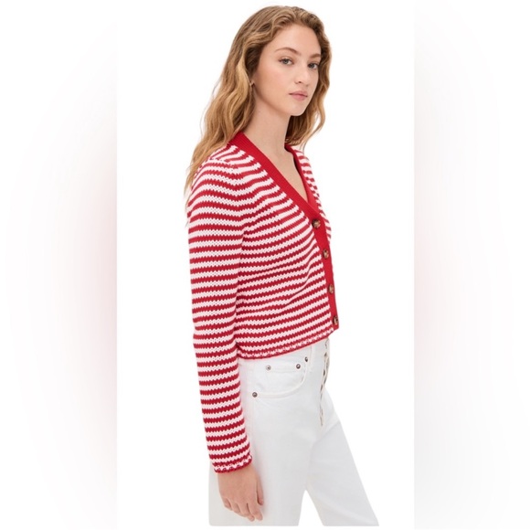 La Ligne Mini Marina Cropped Cardigan. Red Fine Stripe. L. NWT - Picture 3 of 6